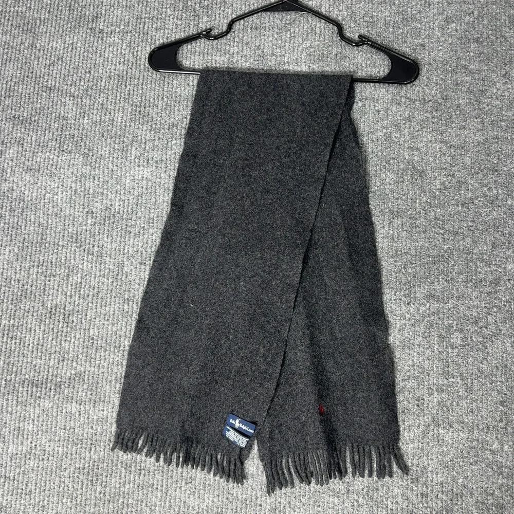 Polo‎ Ralph Lauren Scarf Mens OS Charcoal Gray Lambswool Embroidered Pony